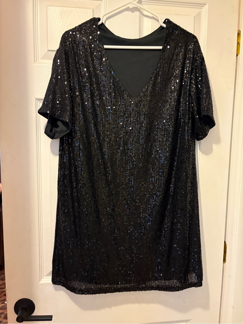 Black Sequin V-Neck t-shirt dress